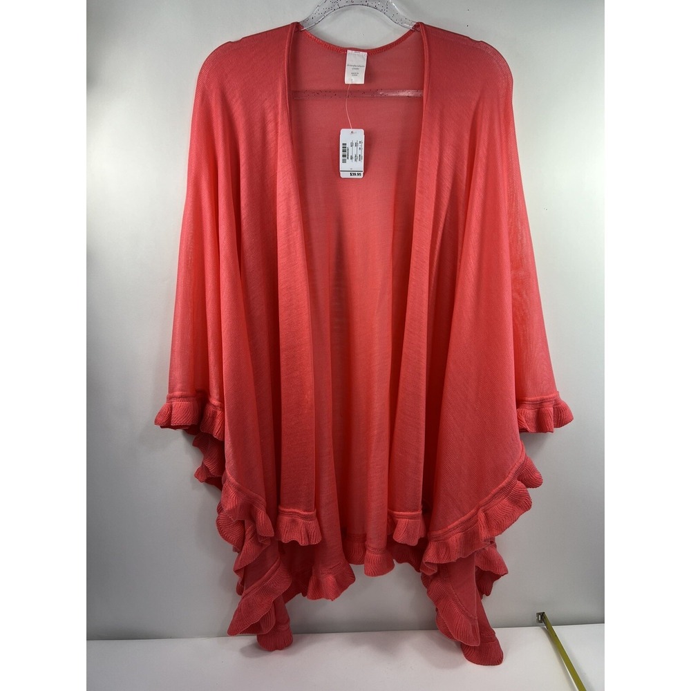 Christopher & Banks Open Wrap Women's One Size Orange Ruffle Hemlines Sheer NWT